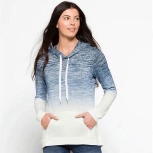 MARKET & SPRUCE Women’s Athleisure Pocket Hooded Knit Top Blue White Ombré Sz M